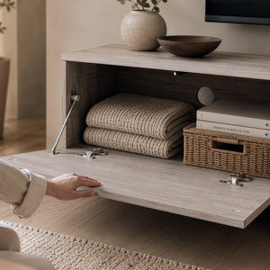Meuble TV Kapipimso avec 3 volets 194x31x37 cm aspect chêne, gris [en.casa]