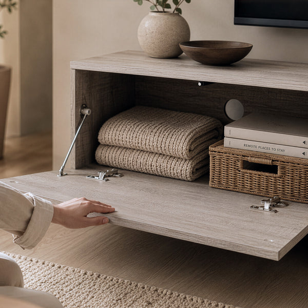 Meuble TV Kapipimso avec 3 volets 194x31x37 cm aspect chêne, gris [en.casa]