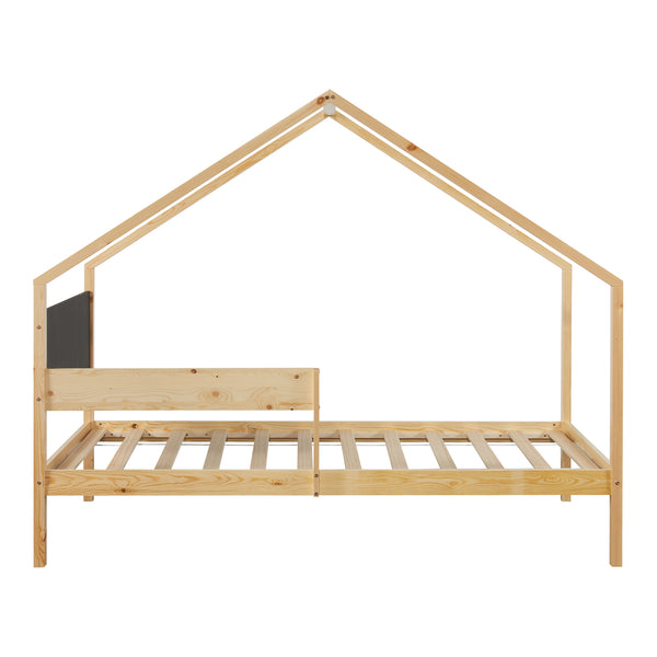 Kinderbed Sodankylä huisbed met onderschuifbed 90x200 cm naturel en zwart [en.casa]