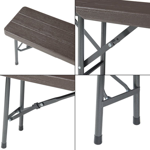 Lot de 2 bancs de camping pliables Lillestrøm 180 x 25 x 43 cm effet bois marron foncé [en.casa]