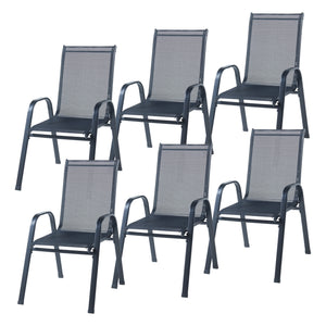 Salon de jardin 7 pièces Aradeo avec table à manger et 6 chaises acier verre trempé textilène casa.pro