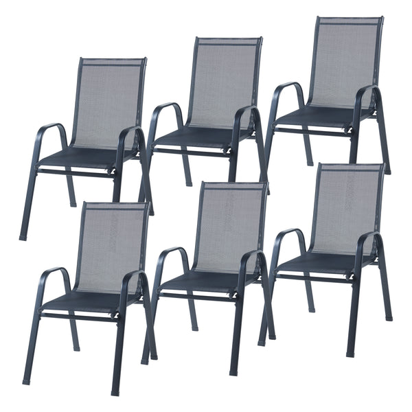 Salon de jardin 7 pièces Aradeo avec table à manger et 6 chaises acier verre trempé textilène casa.pro