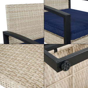 Salon de jardin 5 pièces Calvello avec table 2 chaises 2 repose-pieds aspect rotin bleu marine noir casa.pro