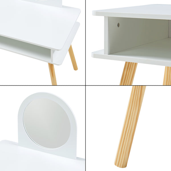 Kaptafel Ovanåker met krukje en spiegel voor kinderen naturel en wit [en.casa]