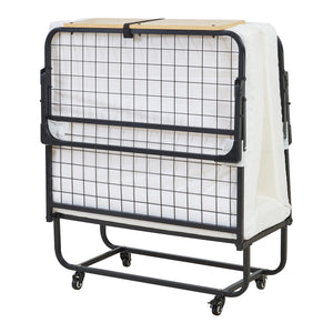 Lit pliant avec matelas en mousse froide Lustendi 90 x 200 cm noir effet chêne [en.casa]