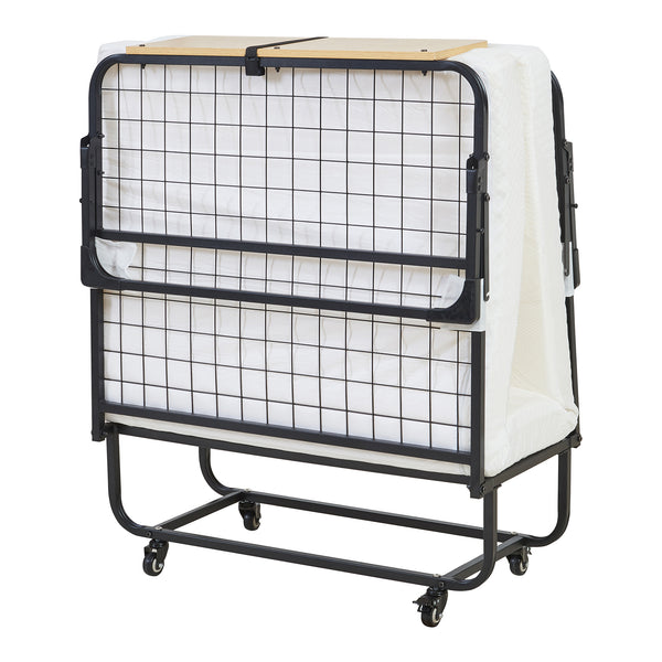 Lit pliant avec matelas en mousse froide Lustendi 90 x 200 cm noir effet chêne [en.casa]