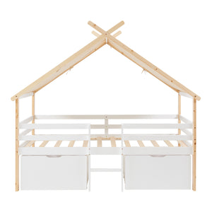 Lit cabane Surnadal avec matelas à mousse froide bois de pin 90 x 200 cm naturel blanc beige [en.casa]