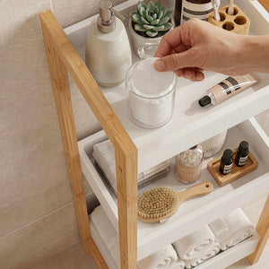 Badrek Anun met 3 niveaus 75x28x20 cm bamboe natuur/wit [en.casa]