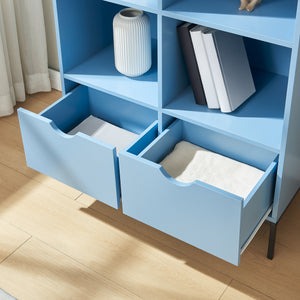 Bibliothèque Colwyn avec 2 tiroirs 105 x 80 x 40 cm bleu [en.casa]