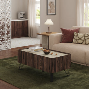 Couchtisch Trorlon 100x50x40 cm Walnussoptik/Travertin [en.casa]