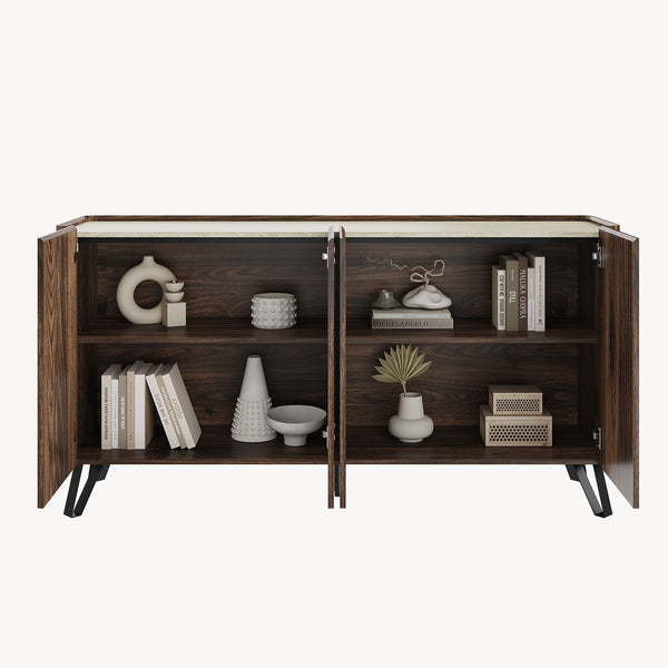 Sideboard Trorlon 160x40x83 cm walnootlook/travertijn [en.casa]