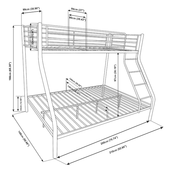 Metalen stapelbed kinderbed met matrassen 210x147,5x168 cm - 2 kleuren