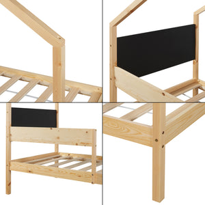 Kinderbed Sodankylä huisbed met onderschuifbed 90x200 cm naturel en zwart [en.casa]