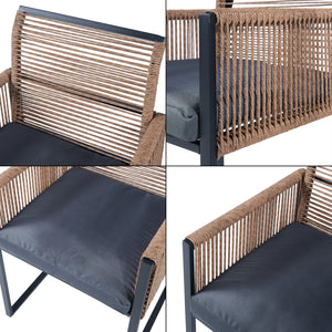 Tuinset Accadia 3-delig glazen tafel met 2 stoelen zwart bruin en grijs casa.pro