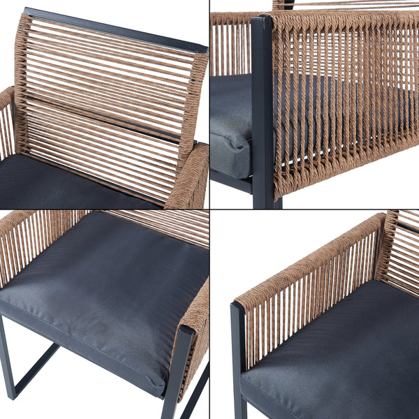 Tuinset Accadia 3-delig glazen tafel met 2 stoelen zwart bruin en grijs casa.pro