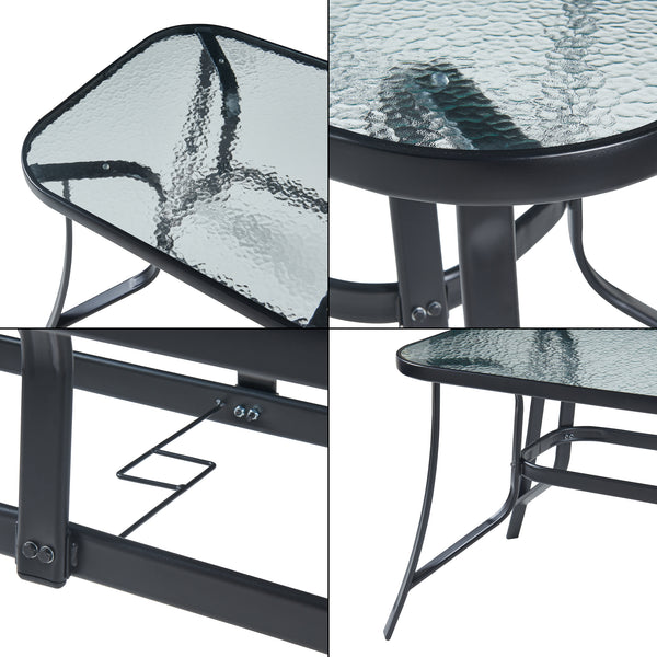 Salon de jardin 7 pièces Aradeo avec table à manger et 6 chaises acier verre trempé textilène casa.pro