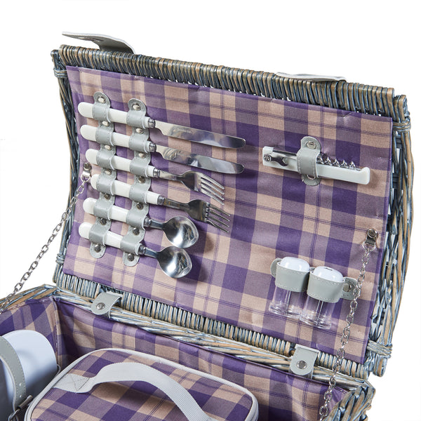 Picknickmand Folldal voor 2 personen incl. inhoud 40x28x25 cm grijs paars en beige casa.pro