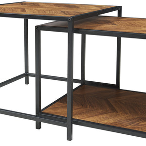 Ensemble de 2 tables basses gigognes Kurghore noir effet chêne foncé [en.casa]