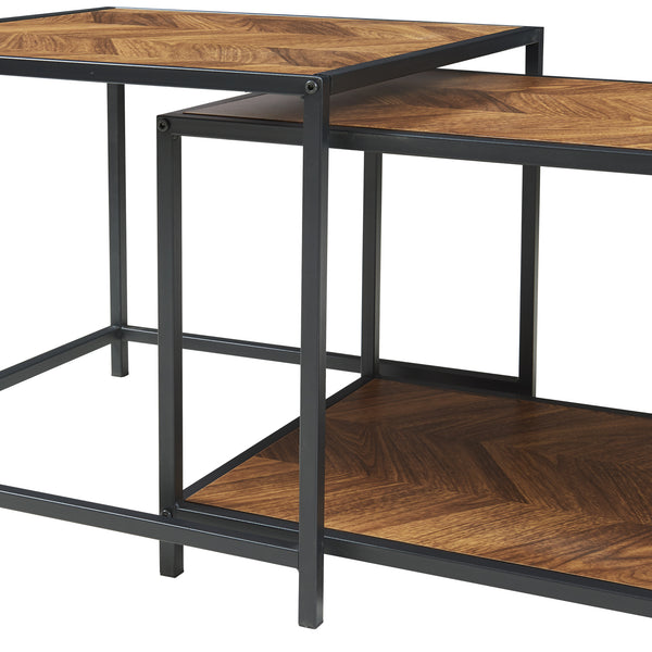 Ensemble de 2 tables basses gigognes Kurghore noir effet chêne foncé [en.casa]