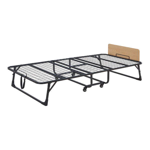 Lit pliant avec matelas en mousse froide Lustendi 90 x 200 cm noir effet chêne [en.casa]