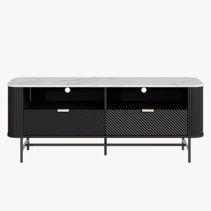 Meuble TV bas Olvehok 140x40x55 cm Noir/effet marbre, blanc [en.casa]