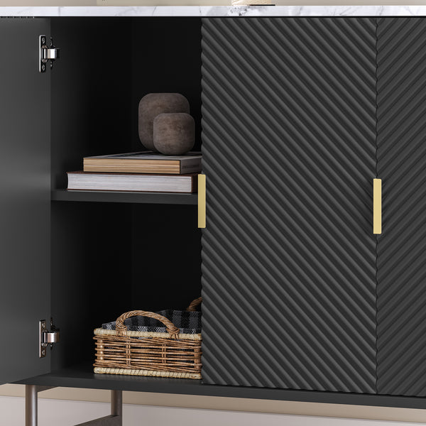 Buffet Olvehok 110 x 40 x 77 cm effet marbre noir [en.casa]