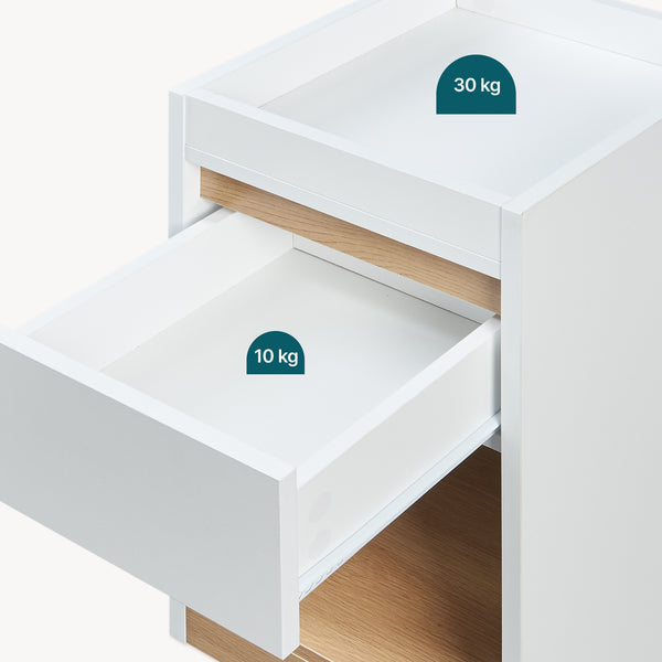 Table de chevet Lure 55 x 30 x 35 cm blanc effet chêne [en.casa]