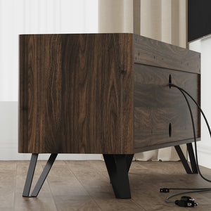 Meuble TV Trorlon 160x40x55 cm aspect noyer/travertin [en.casa]