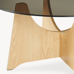 Salontafel 'Omlar' met glazen blad rond Ø70 x 35 cm eikenlook / rookgrijs
