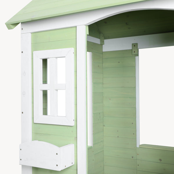 Maison de jeu pour enfants Kuoldsvin Bois de sapin 144x102x90 cm Vert/Blanc [en.casa]