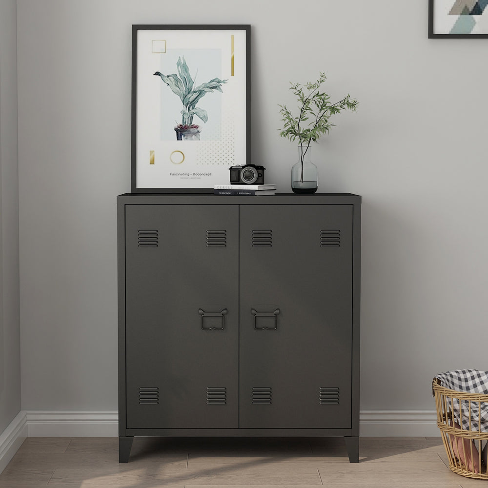 Casier de bureau métallique Oripää à 2 portes 90 x 80 x 33 cm noir mat [en.casa]