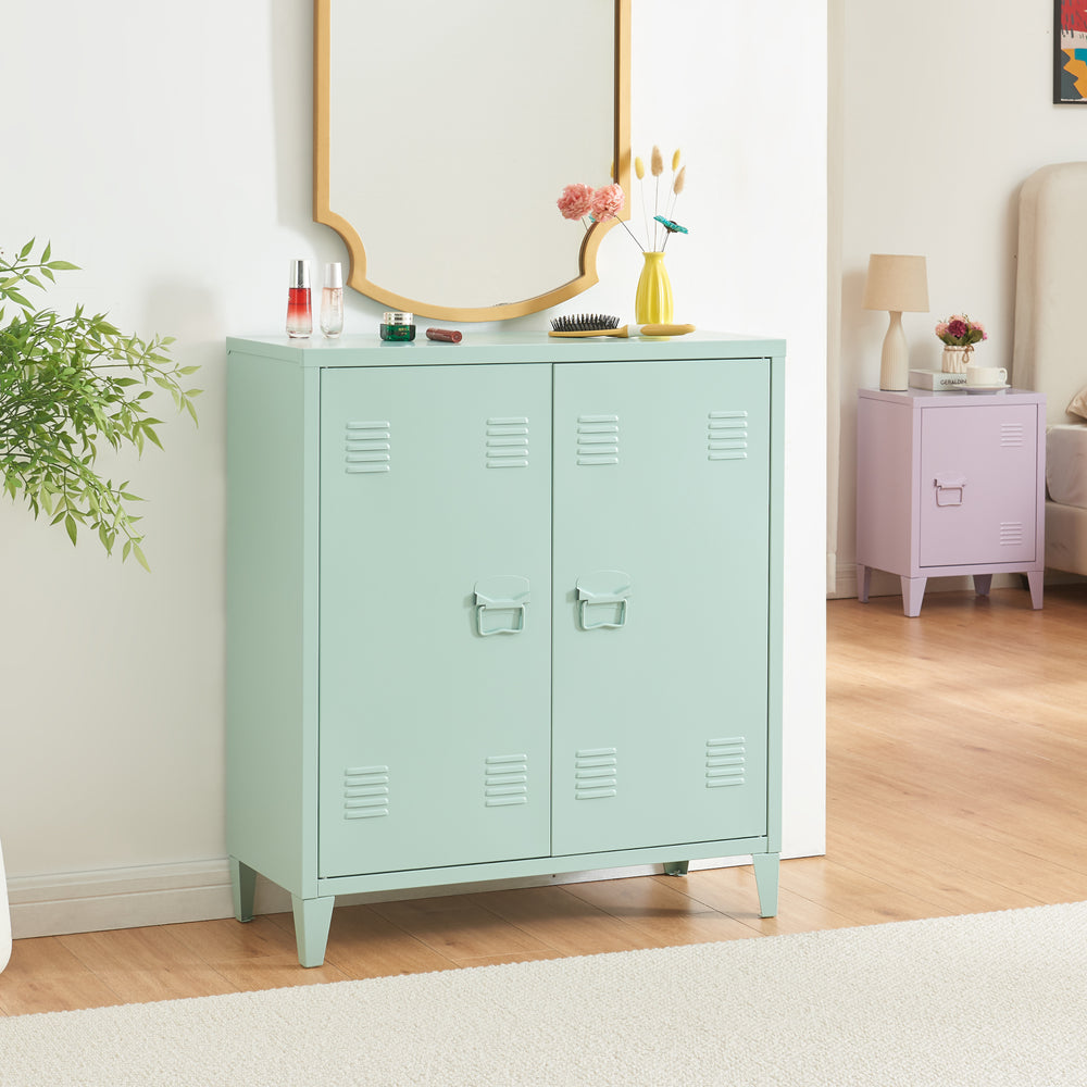 Casier de bureau métallique Oripää à 2 portes 90 x 80 x 33 cm vert pastel mat [en.casa]