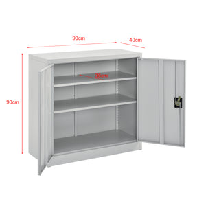 Placard de Bureau en Métal Meuble de Rangement 2 Étagères Réglables en Hauteur avec 2 Portes Serrure à Cylindre Acier Laqué 90 x 40 x 90 cm [en.casa]