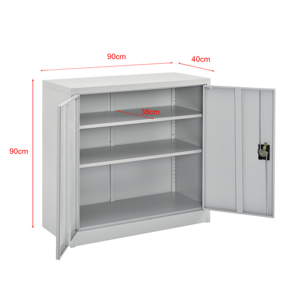 Placard de Bureau en Métal Meuble de Rangement 2 Étagères Réglables en Hauteur avec 2 Portes Serrure à Cylindre Acier Laqué 90 x 40 x 90 cm [en.casa]