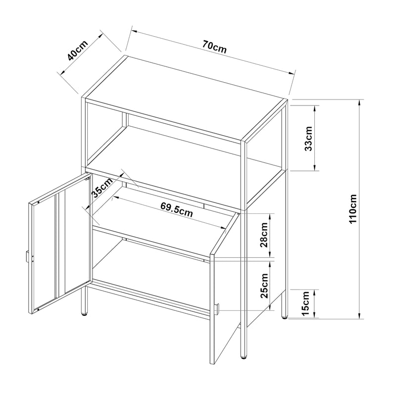 Croquis coté Armoire de bureau Hailuoto acier gris clair [en.casa]