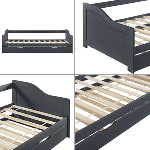 Canapé-lit gigogne 2 places en bois de pin avec matelas et sommier à lattes [en.casa] [neu.haus]