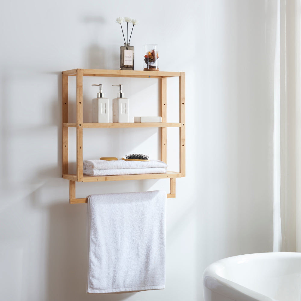 Étagère de salle de bain Östra avec porte-serviettes bambou [en.casa] - premiumXL