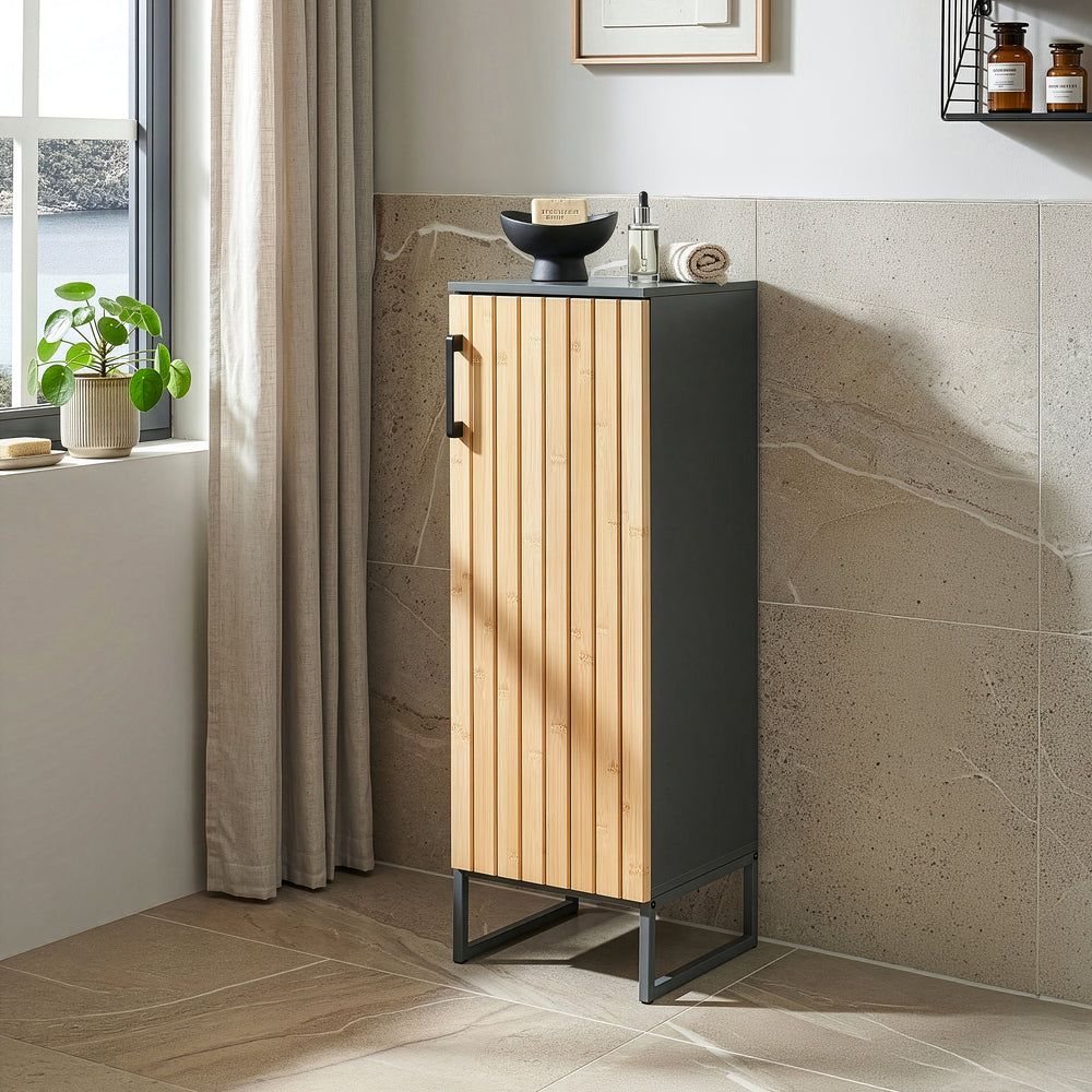 Meuble de salle de bains Svanes 90 x 30 x 30 cm gris foncé / naturel [en.casa]