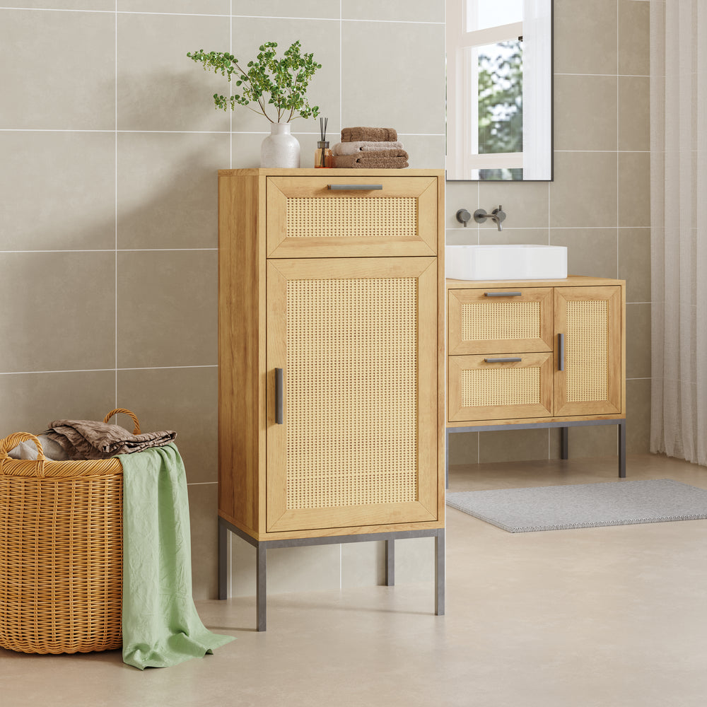 Badkamerkast Marhasa 92x40x30 cm Eikenlook/Zwart [en.casa]