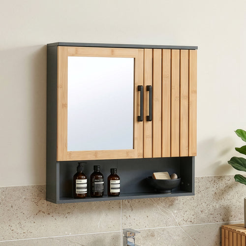 Spiegelkast Svanes 58x56x13 cm Donkergrijs/Natuur [en.casa]