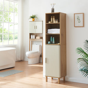 Armoire de salle de bains Ferrersp 160 x 42 x 35 cm effet chêne / couleur sable [en.casa] 