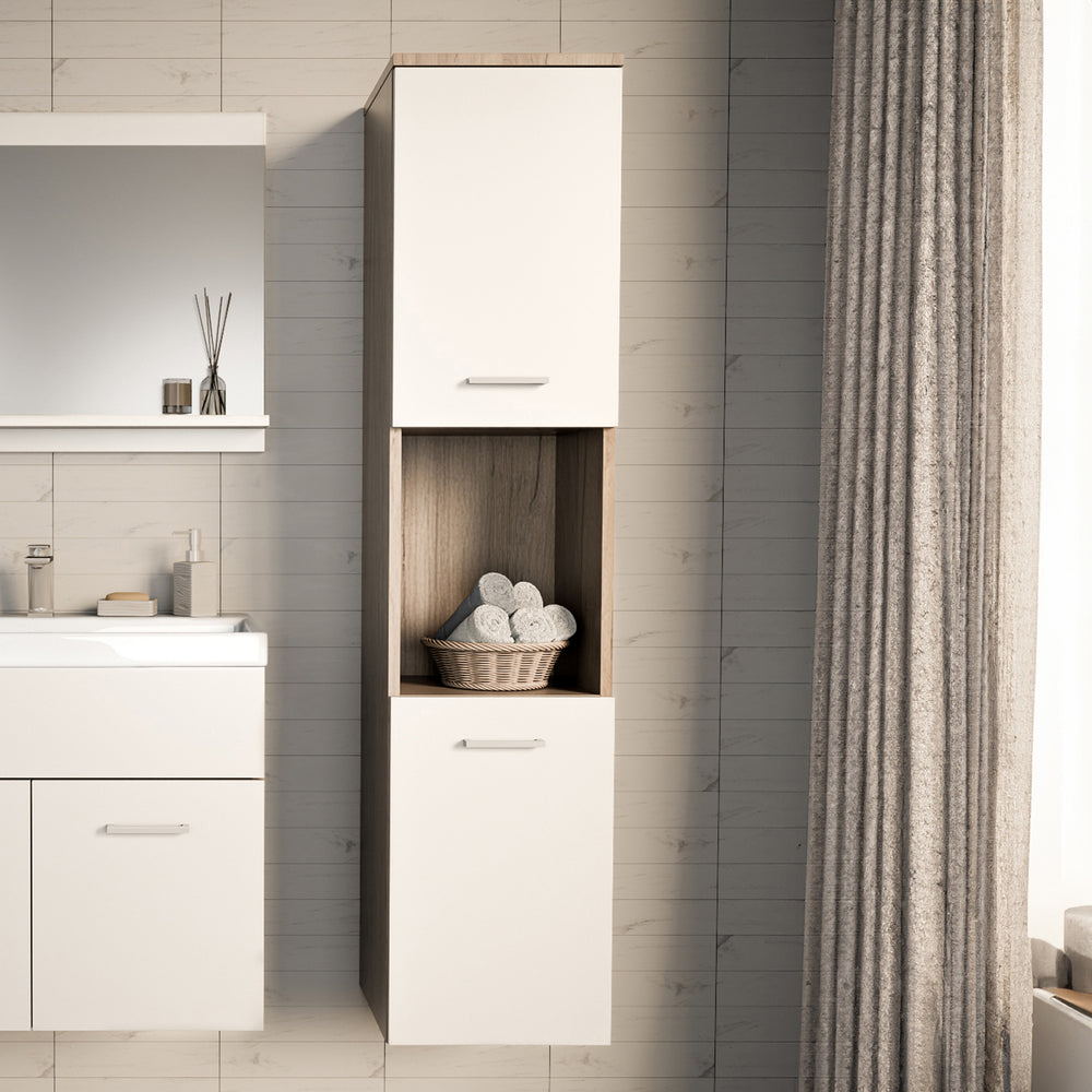 Meuble colonne de salle de bain suspendu Krildihana 131 x 30 x 30 cm [en.casa]