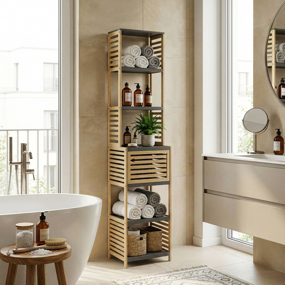 Étagère de salle de bains Kydesby bambou naturel / gris [en.casa]