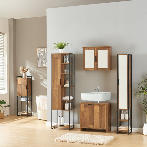 Badkamerkast Namsskogan kolomkast walnootkleurig en zwart [en.casa]