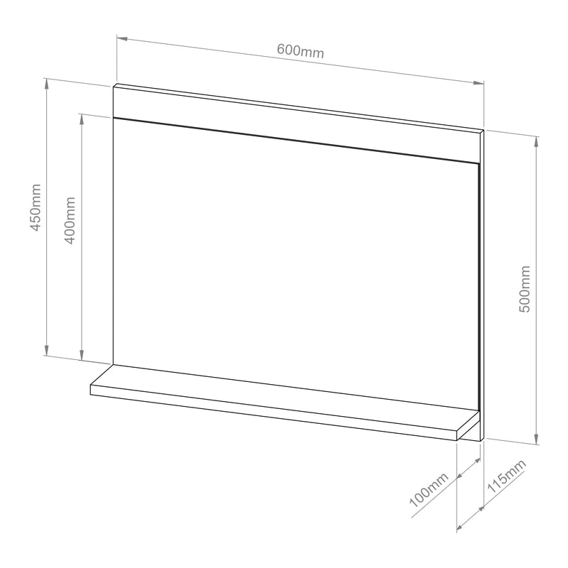 Croquis coté Miroir pour salle de bains Krildihana 60 x 50 x 12 cm [en.casa]