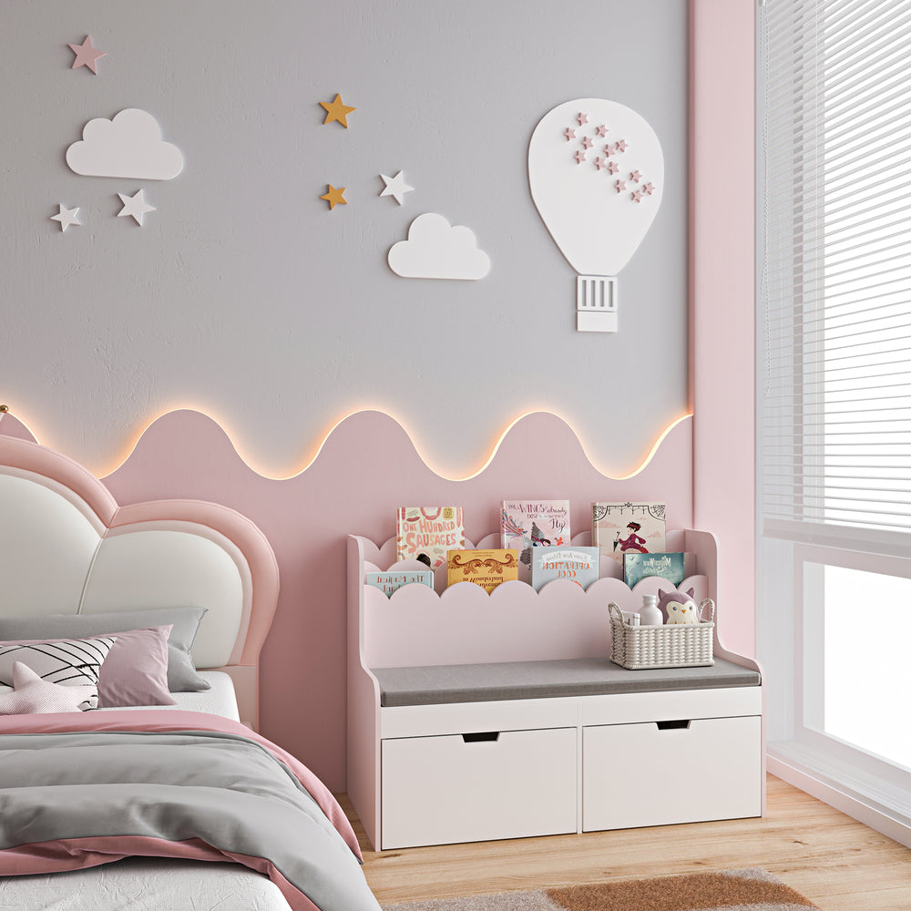 Banc pour enfant avec étagère Vestnes 100x45x70 cm Cotton Candy/Blanc [en.casa] - premiumXL