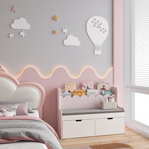 Kindersitzbank met rek Vestnes 100x45x70 cm Cotton Candy/Wit [en.casa] - premiumXL