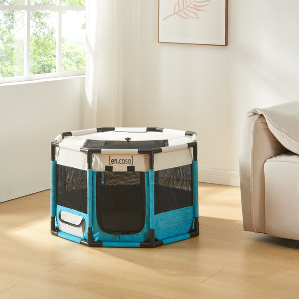Parc pour chiens Nærøysund bleu beige [en.casa]