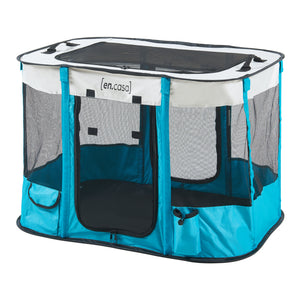 Parc pour chiens Mörbylånga pliable bleu beige [en.casa]