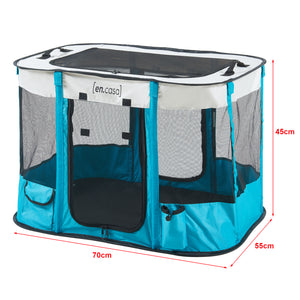 Parc pour chiens Mörbylånga pliable bleu beige [en.casa]